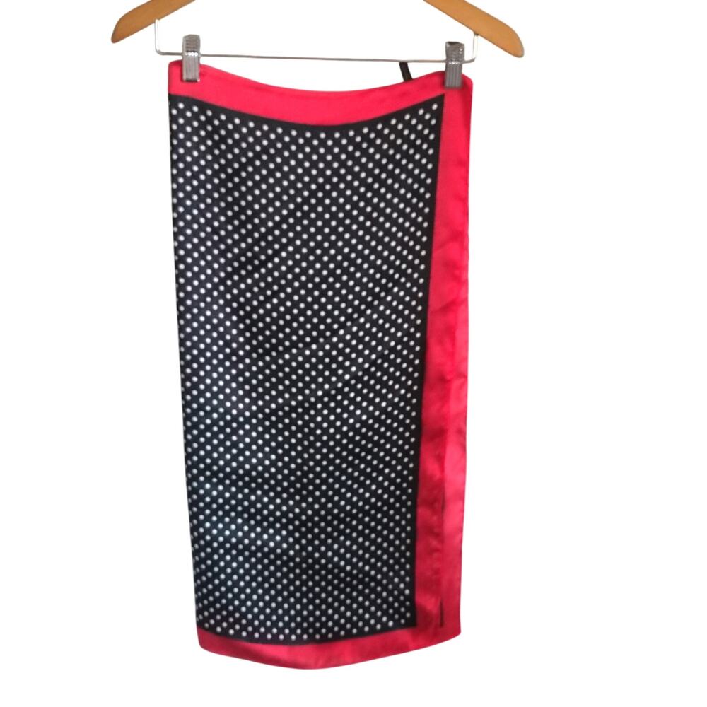 Black White Polka Dot Square Scarf Red Border Retro Pinup 26x28 - Picture 2 of 3